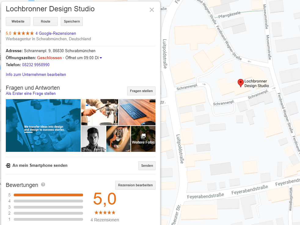 Google Local Pack Detailansicht mit Google My Business Daten