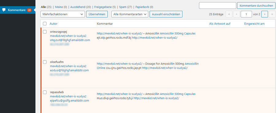 WordPress Spam Kommentare